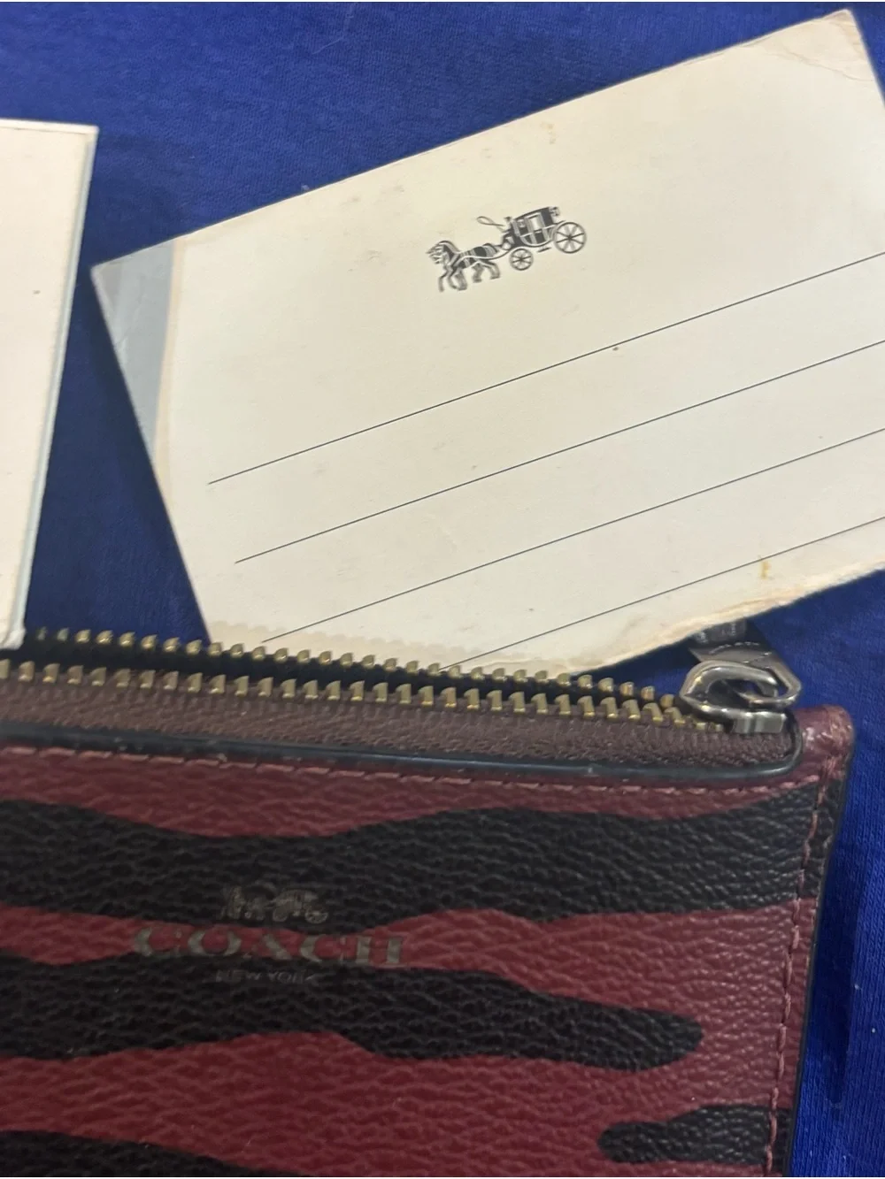 Coach Black & Burgundy Zebra Stripe Card Case Keyring